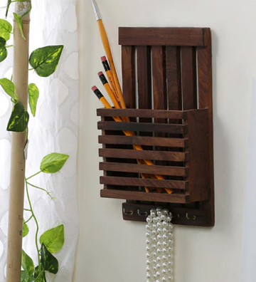 Brown Wooden Letter Rack Cum Key Holder by Home Sparkle 